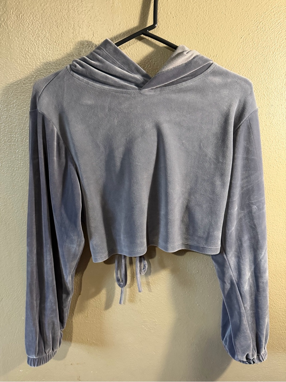 Eye Candy Velour Cropped O-Ring Cutout Hoodie - Gray
